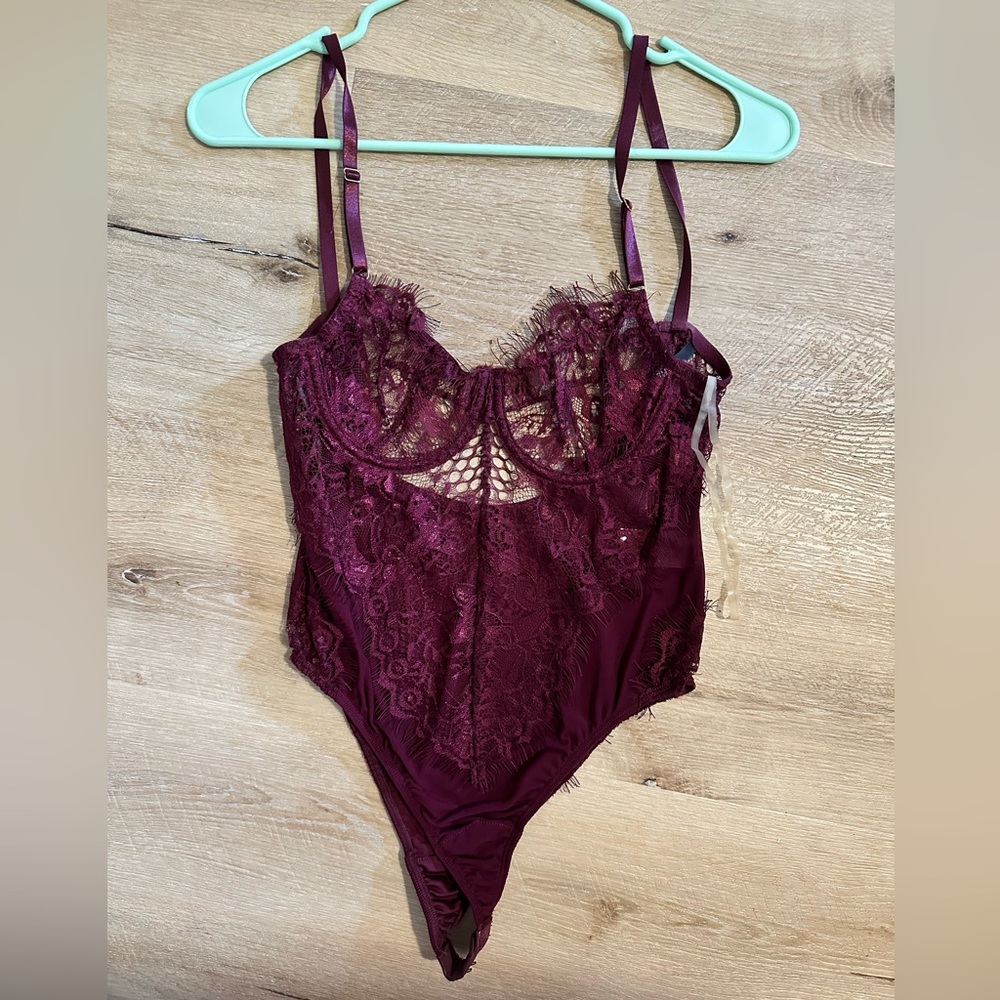 Maroon lingerie lace bodysuit